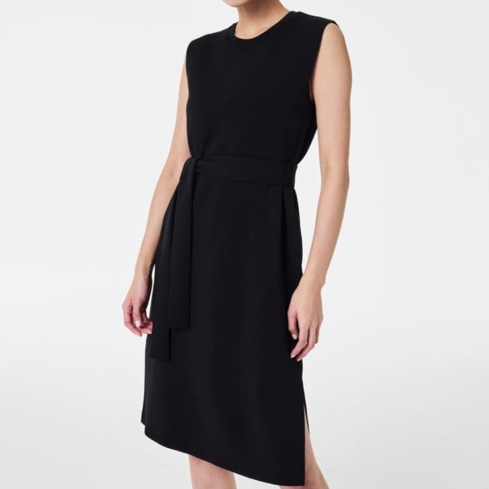 SPANX | Airessentials Sleeveless Tie-Waist Dress Black Side Slit | Size Large